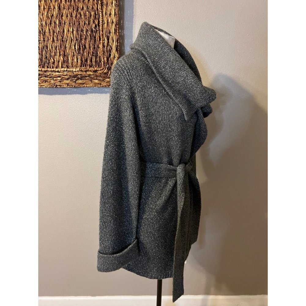 Talbots Charcoal Gray Wrap Wool-Blend Belted Cardigan - Picture 5 of 10
